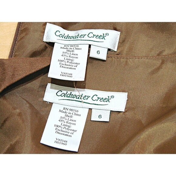 Coldwater Creek Linen Dress Suit and Jacket Brown Womens Sz 6 MOP Embellishments - Picture 5 of 15